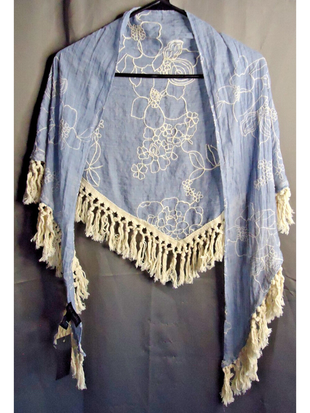 Steve Madden Embroidered Tasseled Wrap Shawl Blue White New One Size